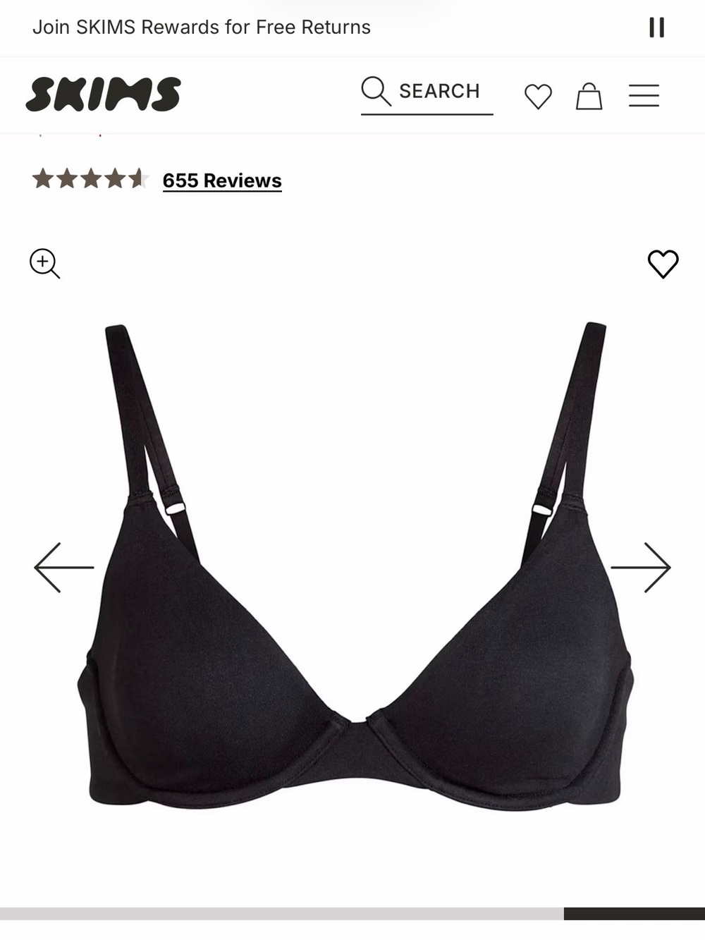 NWT SKIMS ONYX everyday cotton Bra 34C- Women Intimates & Sleepwear - Picture 2 of 16